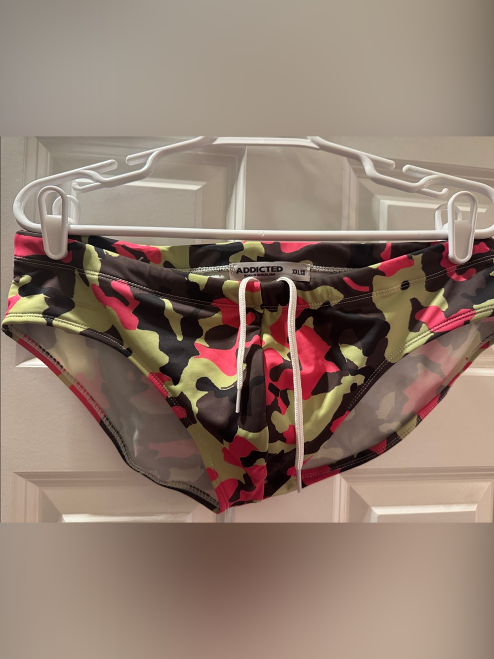 Addicted Brand from Barcelona Men's Camo Swim Briefs in Neon Yellow, Pink, Black
